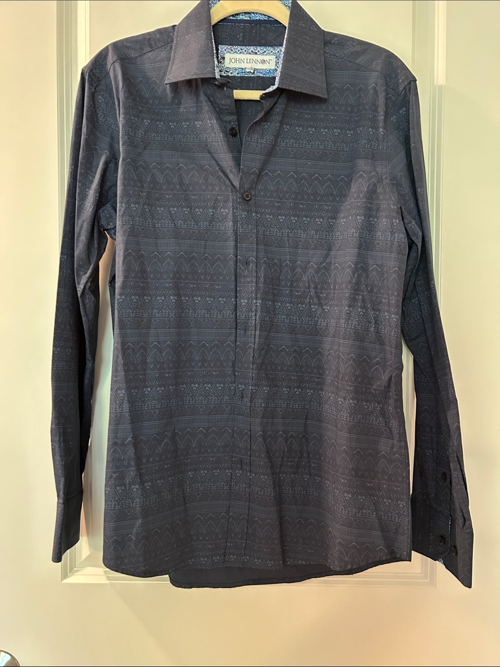 JOHN LENNON 100% Cotton Men's Long-Sleeve Navy Patterned Dress Shirt / NWOT